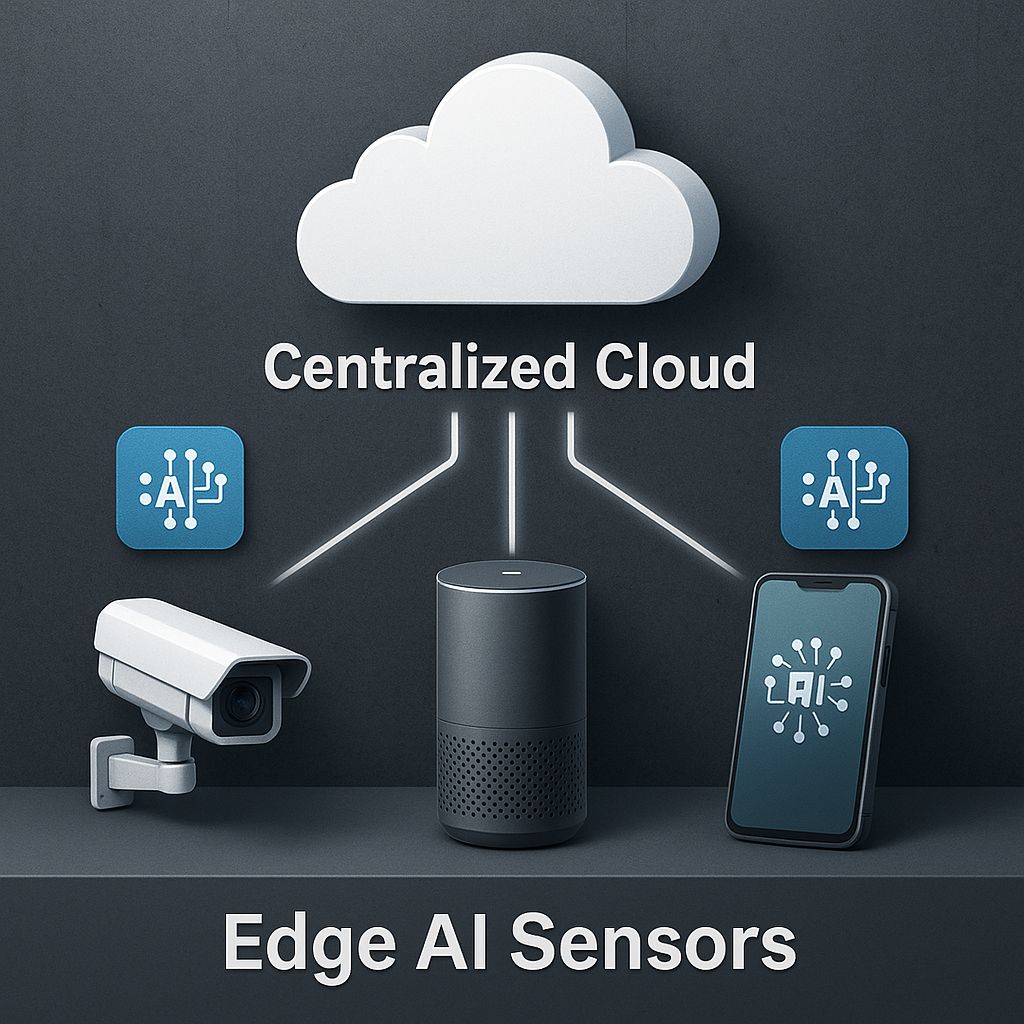 Schéma d’un réseau edge computing montrant capteurs IA en périphérie vs cloud centralisé
