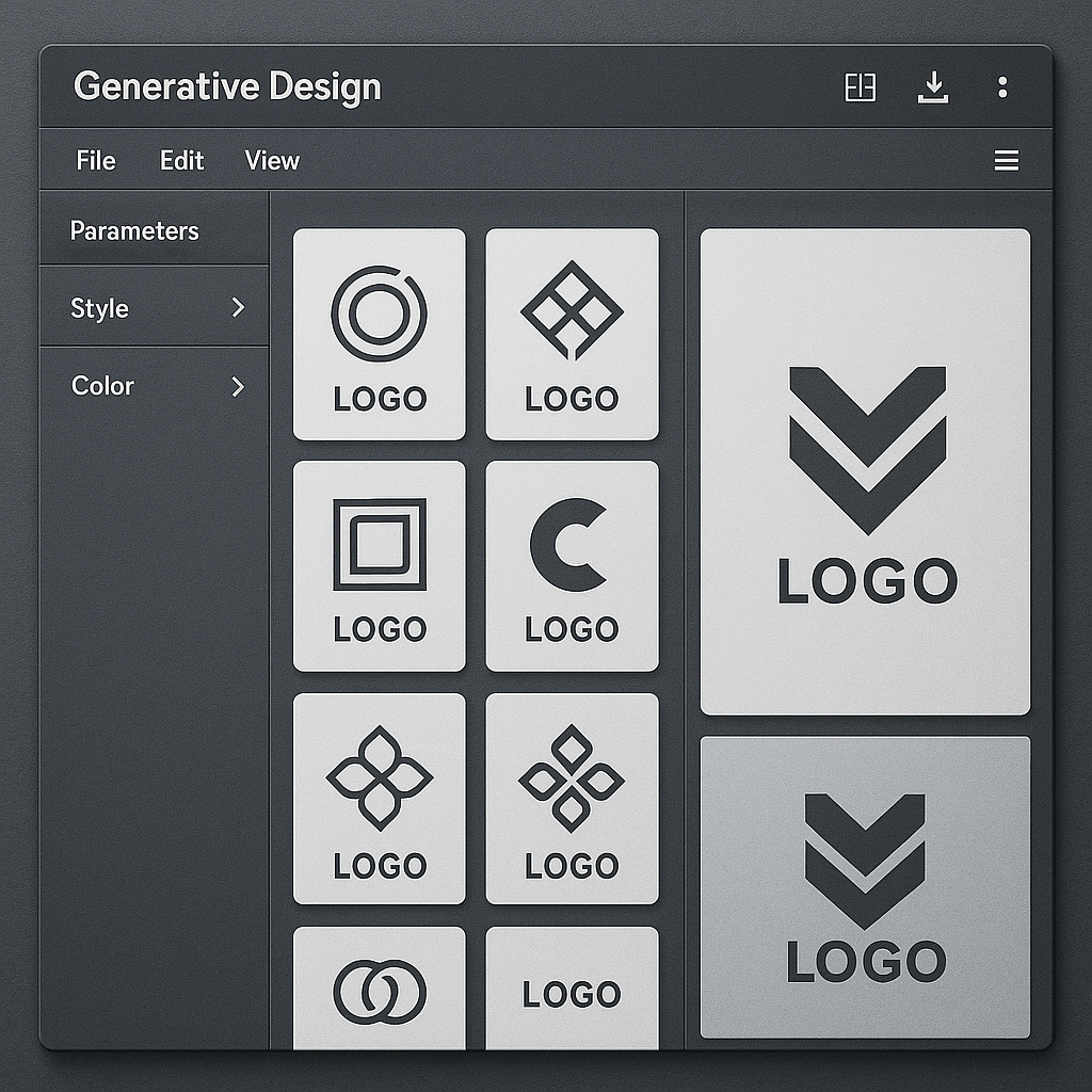  interface de design génératif proposant plusieurs maquettes de logo