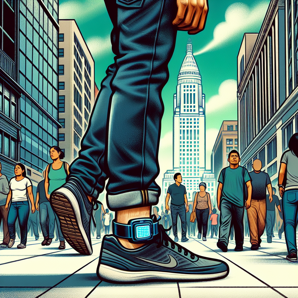 An illustrative representation of the theme from the article titled 'ICE’s Plan to Track 180,000 Immigrants Using Ankle Monitors Sparks Controversy'.