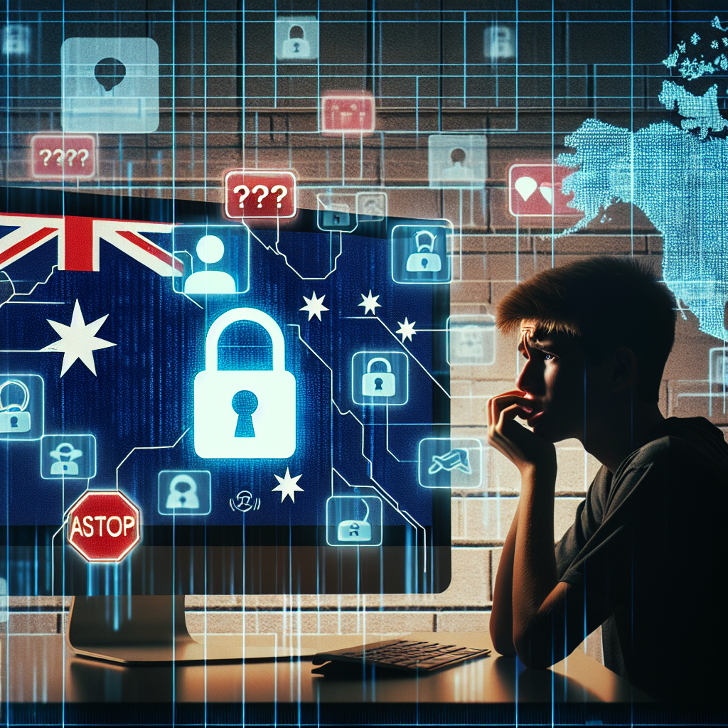 Generate an image that represents the topic of online safety in Australia and the concept of age restriction for online media platforms like YouTube.